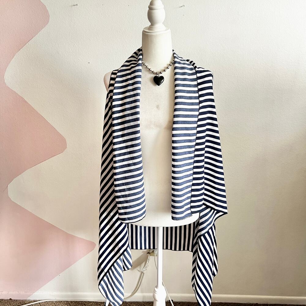 White Striped Asymmetrical Vest Y2K Retro Indie Minimalist Large‎